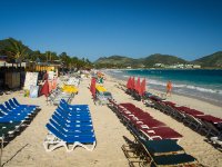Early morning shot of the main beach, ready for the throngs of cruise shippers that arrive every day. Orient Beach is very popular and some days there are 5-7 cruise ships in at once! they dock in Philipsburg but buses and taxis drop them off here. You can see our condo at the north end of the beach, just above the jogger.